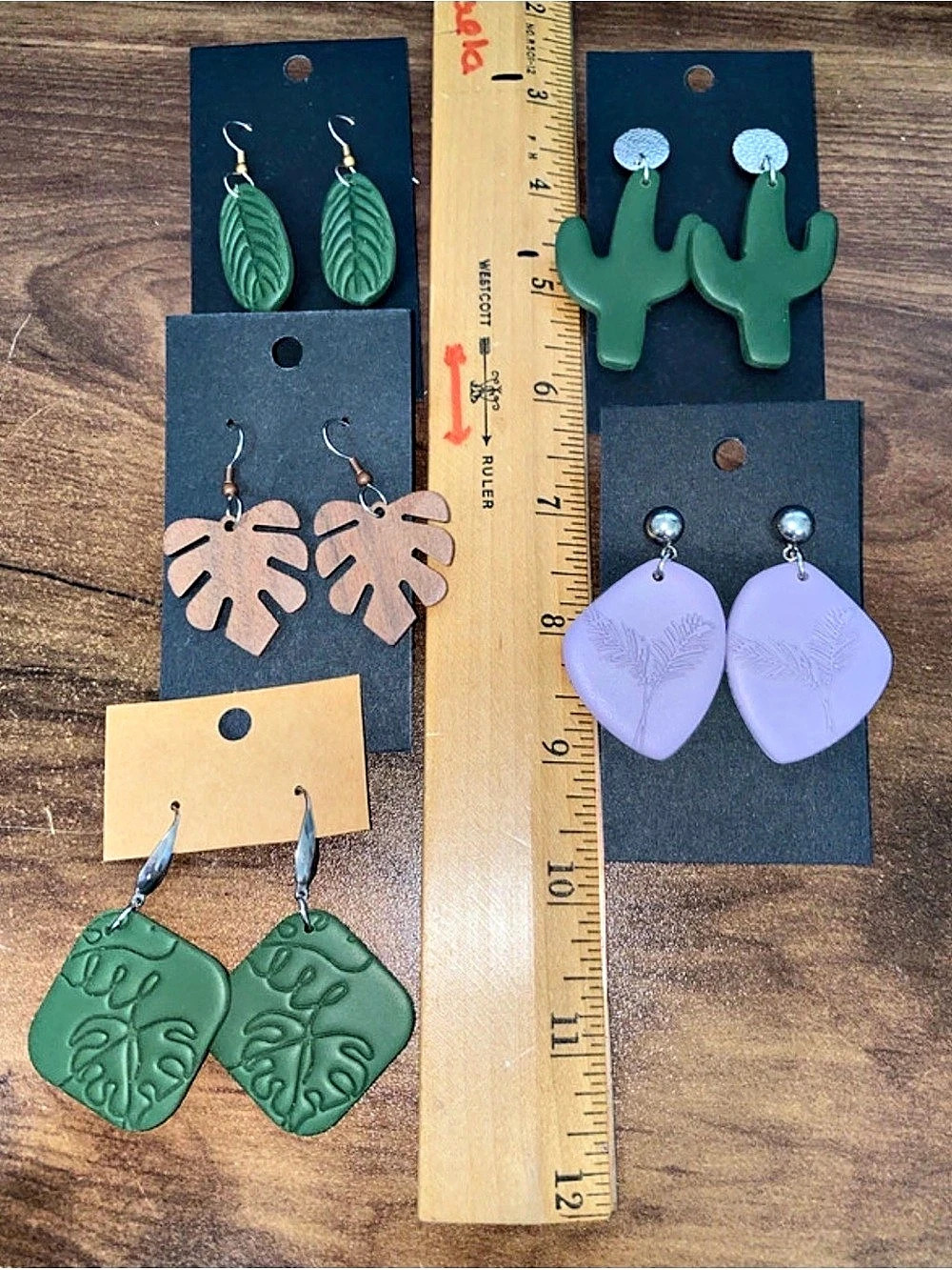 Polymer clay and wood earring set steel findings